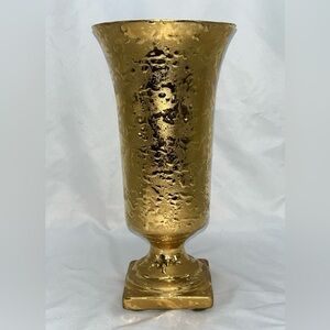 Vintage Elynor Weeping Gold Textured Glaze Large Mouth Vase Hollywood Regency